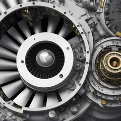 beautiful aircraft engine, with propeller and turbine, fantasy, abstraction, ai
