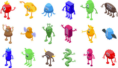Monster icons set isometric vector. Animal alien. Troll mascot © ylivdesign