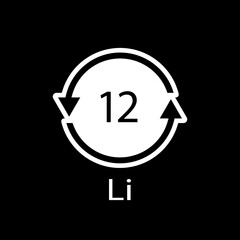Battery recycling symbol 12 Li. Vector illustration