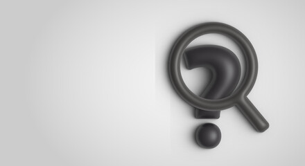 3d illustration of a question mark with magnifying glass, light gray background