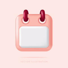 Pink Calendar icon. Schedule, appointment, Planning concept, Valentine’s day. 3D Vector Illustration in minimal style