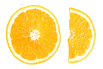 Fototapeta na wymiar Orange citrus fruit, round slice, isolated on transparent background, top view