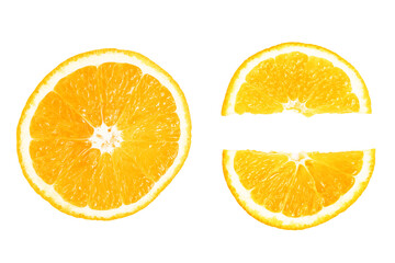 Orange citrus fruit, round slice, isolated on transparent background, top view