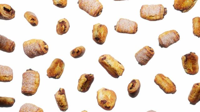 Looping animation featuring a cloud of Pair Au Chocolat floating in place on a featureless white background.
