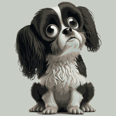 Cute comic dog illustrate, cartoon dog drawing, spaniel King Charles cavalier - obrazy, fototapety, plakaty