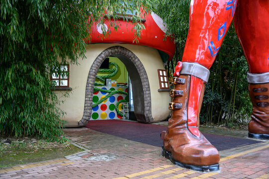 SOCHI, RUSSIA - 29 JANUARY, 2022: Entrance to the Gulliver Cafe in Sochi Park