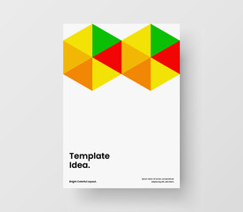 Fresh geometric pattern magazine cover illustration. Multicolored company identity A4 vector design concept.