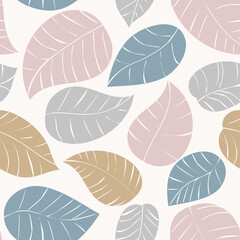 seamless pattern with pink blue grey leaves for wallpapers and homedecor