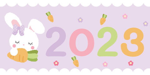 Cute rabbit 2023 year banner text for decorate happy new year on the cute card or another.
