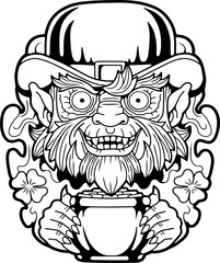 mythological evil leprechaun, contour illustration
