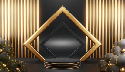3D rendering of blank product background for cream cosmetics Modern black podium background