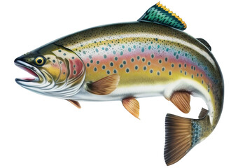 Majestic Rainbow Trout with Shimmering Scales on Transparent Background, PNG. - obrazy, fototapety, plakaty