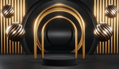 3D rendering of blank product background for cream cosmetics Modern black podium background