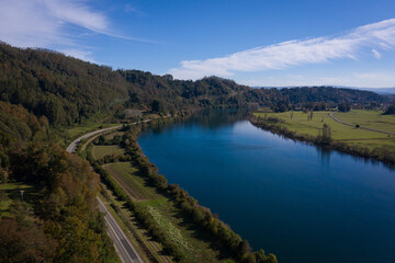 Fototapeta premium drone shot of lake in southern chile