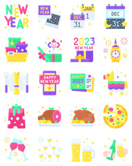 Naklejka premium New year realated flat vector icon set 3