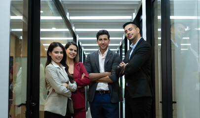 portrait of New business group person in the corridor of the conference room, Rehearse information to present results and new projects to the management team for consideration.