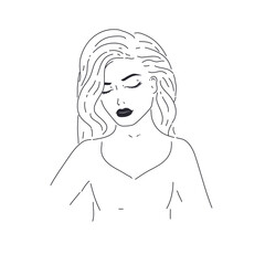 Set of art simple design line girls portraits. Minimalist vector illustration of beautiful woman. Line drawing.