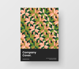 Original mosaic hexagons company cover illustration. Bright annual report vector design concept.