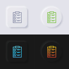 Checklist form icon set, Multicolor neumorphism button soft UI Design for Web design, Application UI and more, Button, Vector.