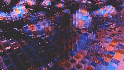 waves of colorful tall cubes