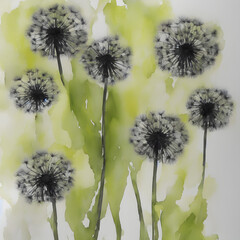 abstract Dandelion root watercolor on bright white background 