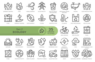 Set of conceptual icons. Vector icons in flat linear style for web sites, applications and other graphic resources. Set from the series - Ecology and Environment. Editable outline icon. 