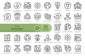 Set of conceptual icons. Vector icons in flat linear style for web sites, applications and other graphic resources. Set from the series - Ecology and Environment. Editable outline icon.	