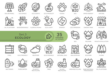 Set of conceptual icons. Vector icons in flat linear style for web sites, applications and other graphic resources. Set from the series - Ecology and Environment. Editable outline icon. 