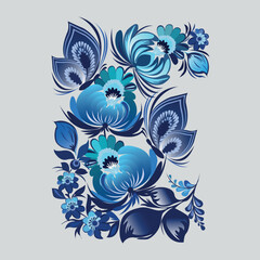 Petrikivka painting. Ukrainian folk art, floral and animal  patterns. Vector illustration for printing on fabric, dishes, postcards.