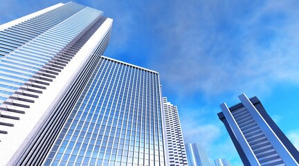 Skyscrapers, high-rise buildings, skyscrapers sky view, modern buildings against the sky with clouds, 3d rendering