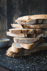 Loaf of wholemeal bread with buckwheat. Buckwheat bread slices