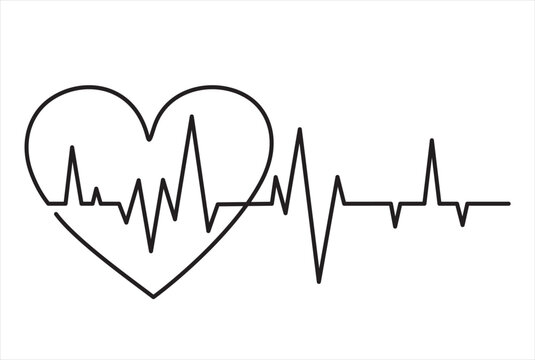 Continuous one line drawing heart pulse logo icon.