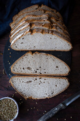 Loaf of wholemeal bread with buckwheat. Buckwheat bread slices