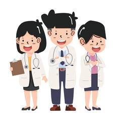 Set of doctors characters in white medical