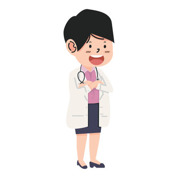 Female doctor  poses cartoon flat