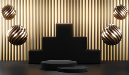 3D rendering of blank product background for cream cosmetics Modern black podium background