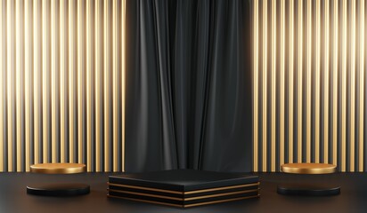 3D rendering of blank product background for cream cosmetics Modern black podium background