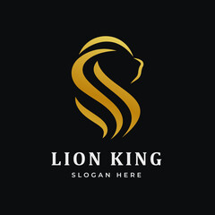 Golden Lion Head abstract Logo Design with premium Line Art Style. Lion Head Vector Logo Template