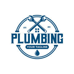 Plumbing logo template, in retro or vintage style, plumber logo for professional business concept emblem design