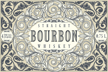 Bourbon Whiskey - monochrome ornate vintage decorative label