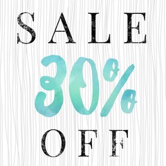 Sale 30 percent off creative text banner design. Discount offer or sale tag for 30 percent off	