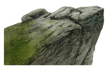 Moss-covered rocky cliff hand drawn in watercolor. Watercolor illustration. 