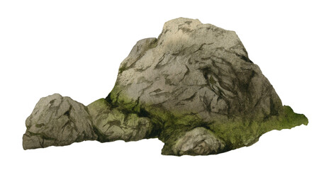 A group of mossy turtle-shaped stones hand drawn in watercolor. Watercolor illustration.  © Tatiana