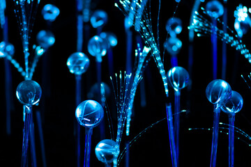 White and blue fiber optic strands or filaments creating a magic fantastic abstract background