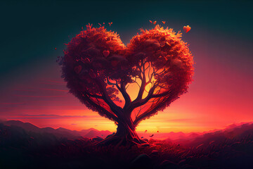 Obraz na płótnie Canvas tree in heart shape, postcard for Valentine's day. Generative AI