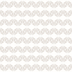 Vector geometric seamless pattern with triangles, zigzag, grid. Subtle beige and white minimal geo ornament background. Simple minimalist texture. Modern repeat design for decor, print, textile, wrap