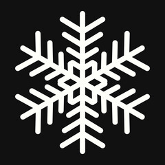 White vector snowflake icon. Simple geometric snow sign. White illustration isolated on black background. Beautiful abstract design template. Winter xmas holiday decoration. Snowflake design template