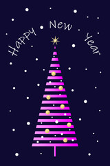 Christmas Tree and inscription Happy New Year. New Year greeting card. Vector illustration. 