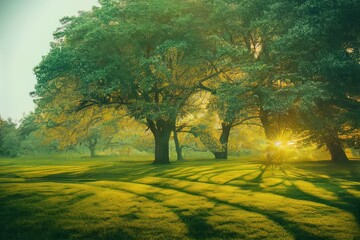 Fototapeta premium Landscape with trees in Morning Sun