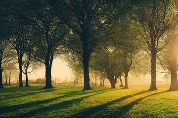 Fototapeta na wymiar Landscape with trees in Morning Sun